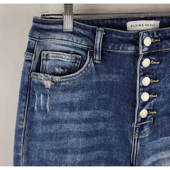 Flying Monkey Jeans Womens 30x27 Blue Distressed Button Fly Denim F4118 - Picture 3 of 11